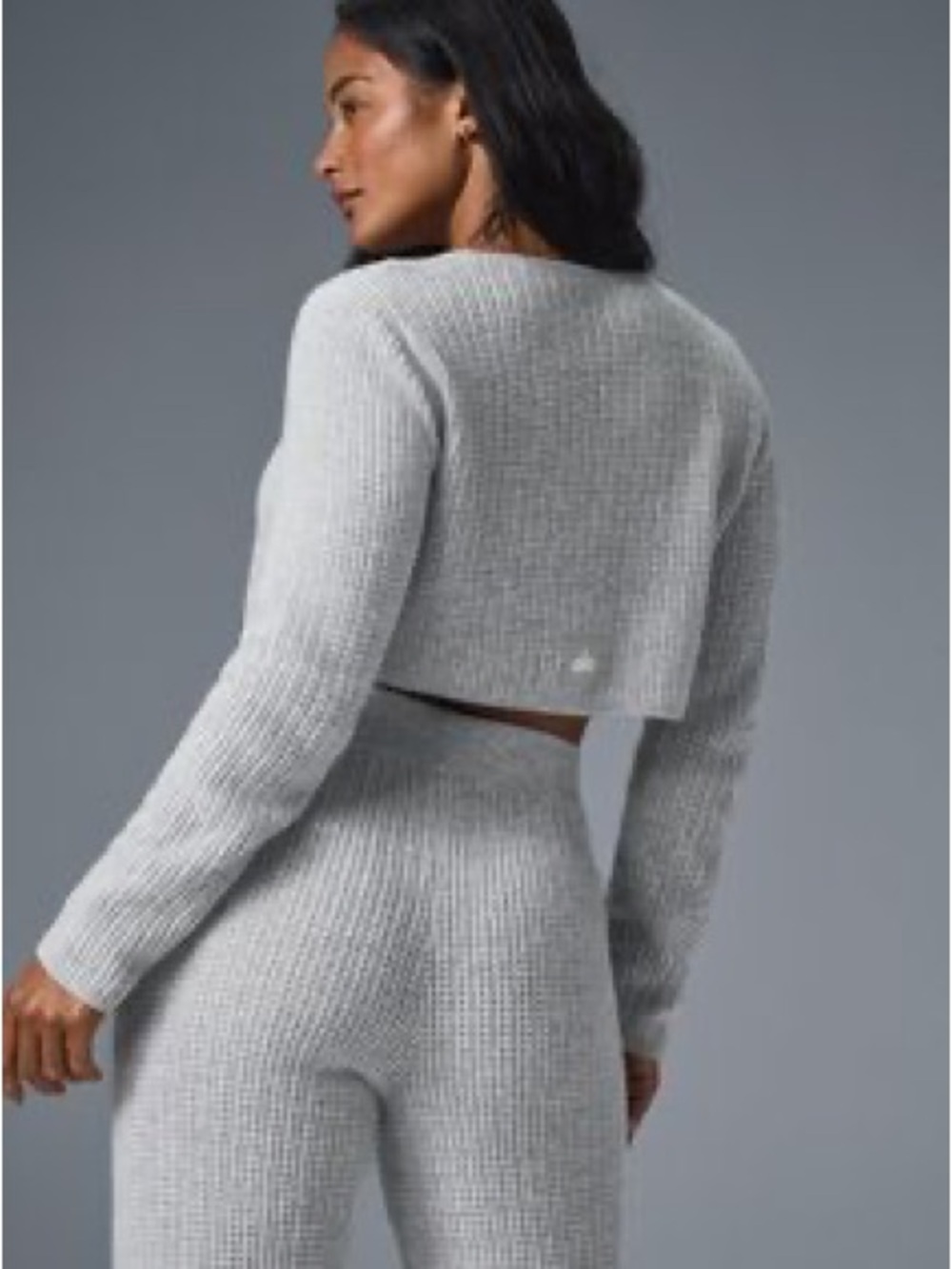 ALO Cropped Rib-Knit Women's Sweater - Light Gray New